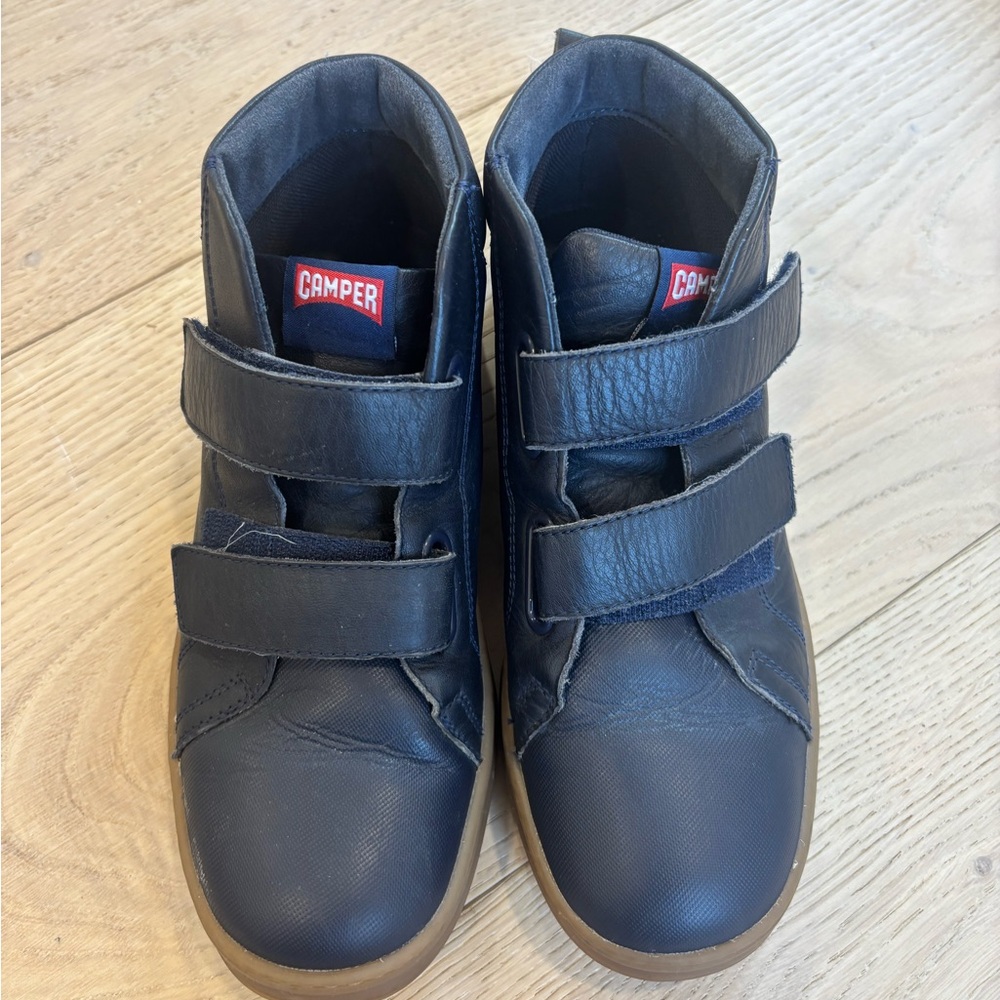 Camper Runner Kids Blue Boots with Brown Soles